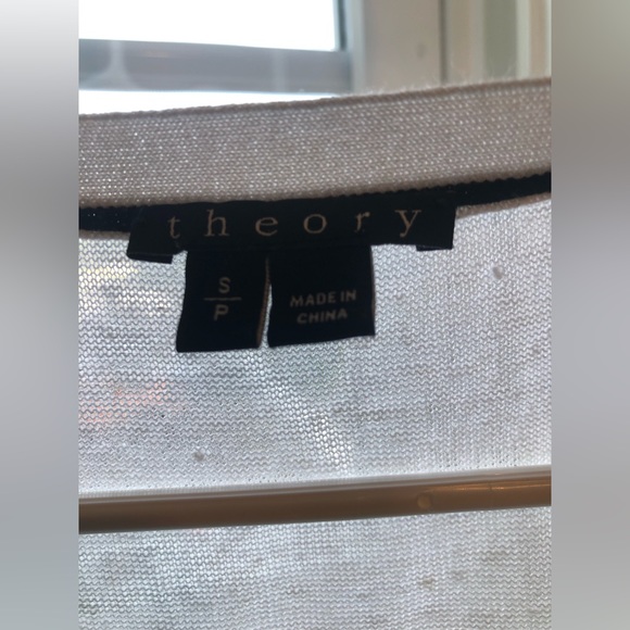 Theory Breathable Linen Viscose Blend White Stripe V Neck Short Sleeve T… - Picture 2 of 7